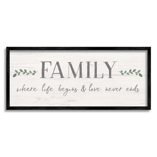 Stupell Industries Family Life Begins Love Never Ends Motivational Phrase Framed Wall Art
